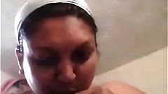 Tamil aunty in bathroom sucking her boobs